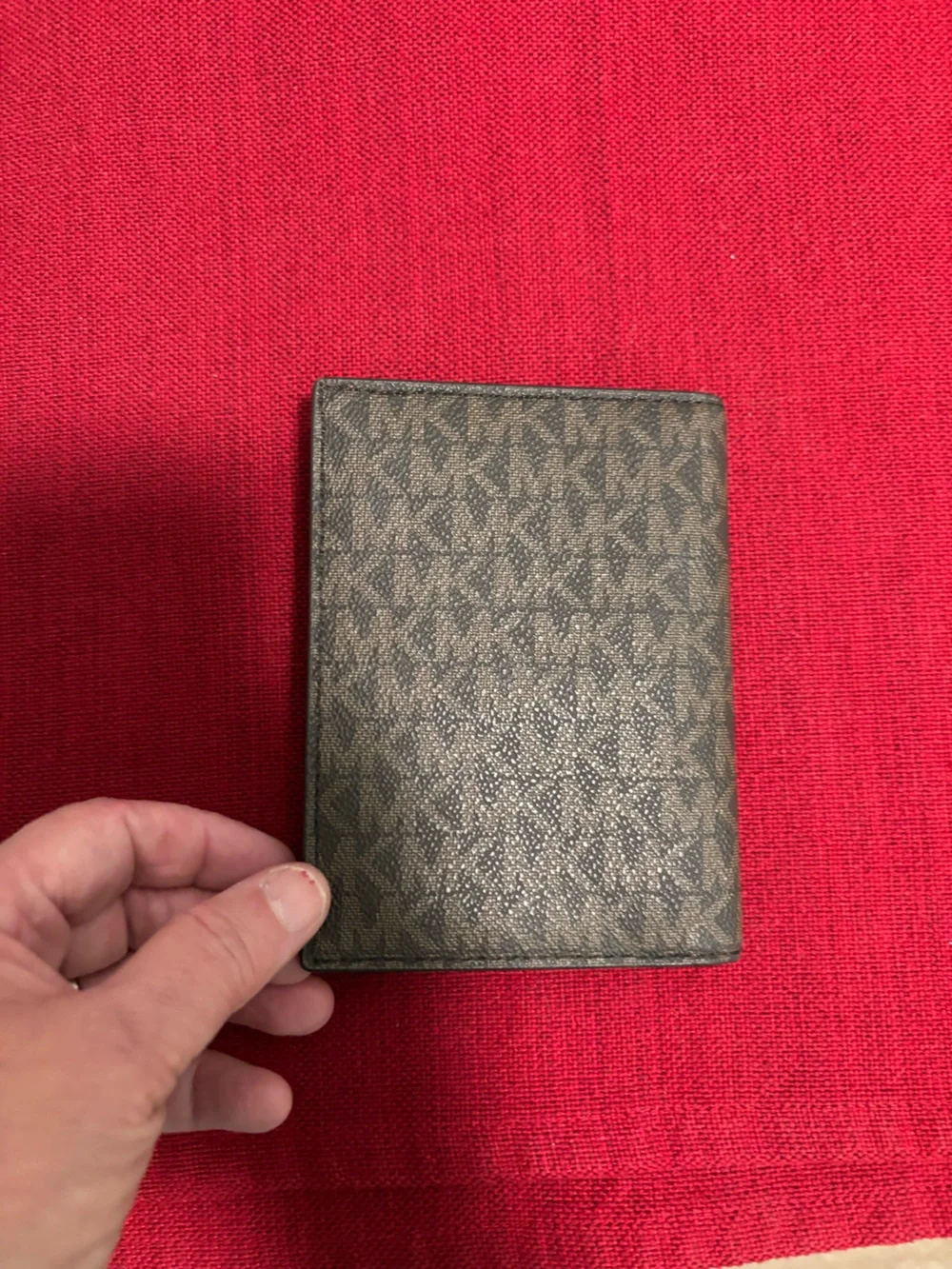 Michael Kors Brown MK Monogram Card & Passport Holder with Gold Logo